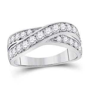 14kt White Gold Womens Round Diamond Crossover Band Ring 1.00 Cttw