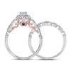 14kt Two-tone Gold Womens Round Diamond Lotus Bridal Wedding Ring Band Set 3/4 (Certified)