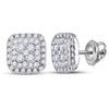 14kt White Gold Womens Round Diamond Cushion Cluster Earrings 1/2 Cttw