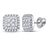 14kt White Gold Womens Round Diamond Cushion Cluster Earrings 1/2 Cttw