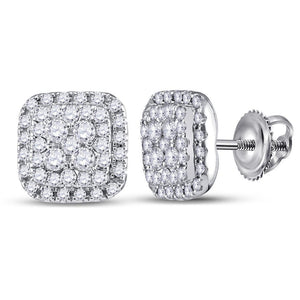 14kt White Gold Womens Round Diamond Cushion Cluster Earrings 1/2 Cttw