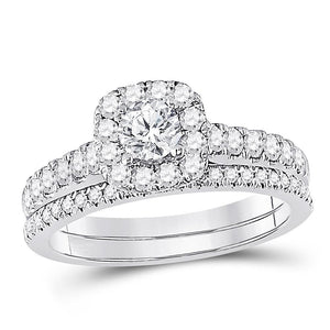 14kt White Gold Womens Round Diamond Bridal Wedding Engagement Ring Band Set 1.00 Cttw (Certified)