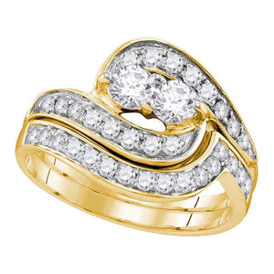 14kt Yellow Gold Womens Round Diamond Bridal Wedding Engagement Ring Band Set 1.00 Cttw (Certified)