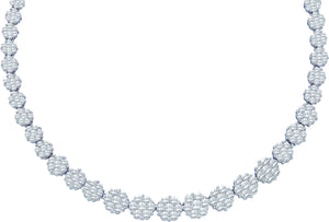 14kt White Gold Womens Round Diamond Cocktail Flower Cluster Necklace 14.00 Cttw