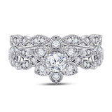 14kt Two-tone Gold Womens Round Diamond Flower Bridal Wedding Engagement Ring Band Set 3/4 Cttw (Certified)