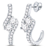 14kt White Gold Womens Round Diamond Dangle 2-stone Earrings 1.00 Cttw (Certified)