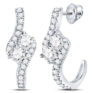 14kt White Gold Womens Round Diamond Dangle 2-stone Earrings 1.00 Cttw (Certified)