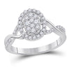 14kt White Gold Womens Round Diamond Fashion Cluster Oval Ring 1/2 Cttw