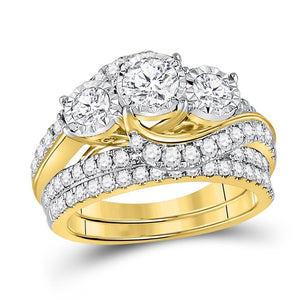 14kt Yellow Gold Womens Round Diamond Bridal Wedding Engagement Ring Band Set 2.00 Cttw (Certified)