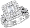 14kt White Gold Womens Emerald Diamond Bridal Wedding Engagement Ring Band Set 2.00 Cttw (Certified)