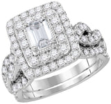 14kt White Gold Womens Emerald Diamond Bridal Wedding Engagement Ring Band Set 2.00 Cttw (Certified)