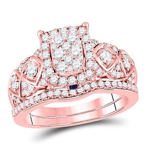 14kt Rose Gold Womens Round Diamond Vintage-inspired Bridal Wedding Engagement Ring Band Set 1.00 Cttw