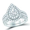 14kt Two-tone Gold Womens Pear Diamond Bridal Wedding Engagement Ring Band Set 2.00 Cttw (Certified)