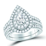 14kt Two-tone Gold Womens Pear Diamond Bridal Wedding Engagement Ring Band Set 2.00 Cttw (Certified)