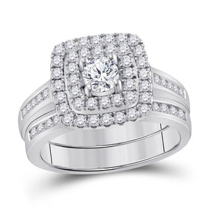 14kt White Gold Womens Round Diamond Bridal Wedding Engagement Ring Band Set 1.00 Cttw (Certified)