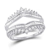 14kt White Gold Womens Round Diamond Modern Wrap Ring Guard Enhancer 3/4 Cttw