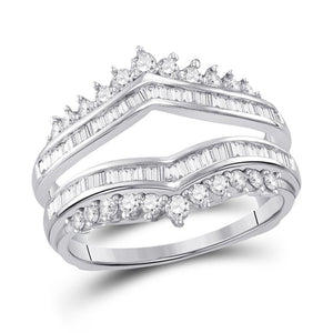 14kt White Gold Womens Round Diamond Modern Wrap Ring Guard Enhancer 3/4 Cttw