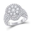 14kt White Gold Womens Round Diamond Right Hand Halo Cluster Ring 1-1/2 Cttw