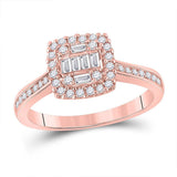 14kt Rose Gold Womens Baguette Diamond Halo Cluster Bridal Wedding Engagement Ring 1/2 Cttw
