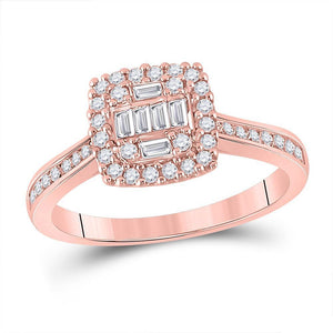 14kt Rose Gold Womens Baguette Diamond Halo Cluster Bridal Wedding Engagement Ring 1/2 Cttw