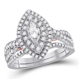 14kt Two-tone Gold Womens Marquise Diamond Bridal Wedding Engagement Ring Band Set 1.00 Cttw (Certified)