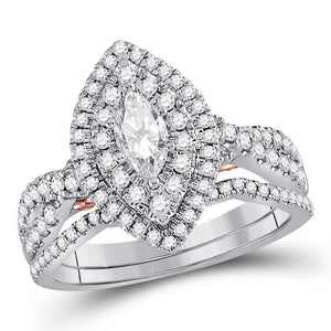 14kt Two-tone Gold Womens Marquise Diamond Bridal Wedding Engagement Ring Band Set 1.00 Cttw (Certified)