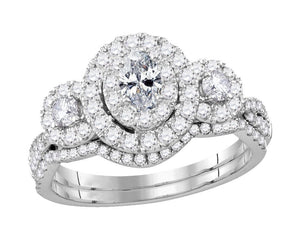 14kt White Gold Womens Oval Diamond Bridal Wedding Engagement Ring Band Set 1.00 Cttw (Certified)