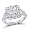 14kt White Gold Womens Round Diamond Right Hand Cluster Ring 1-1/2 Cttw