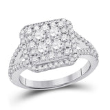 14kt White Gold Womens Round Diamond Right Hand Cluster Ring 1-1/2 Cttw