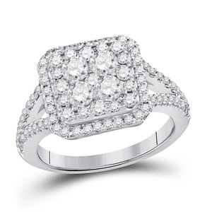 14kt White Gold Womens Round Diamond Right Hand Cluster Ring 1-1/2 Cttw