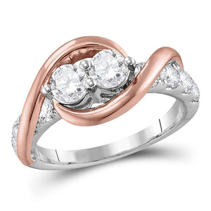 14kt Two-tone Gold Womens Round Diamond 2-stone Bridal Wedding Engagement Ring 1.00 Cttw (Certified)