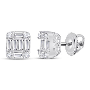 14kt White Gold Womens Round Diamond Fashion Cluster Earrings 5/8 Cttw