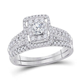 14kt White Gold Womens Round Diamond Bridal Wedding Engagement Ring Band Set 1.00 Cttw (Certified)