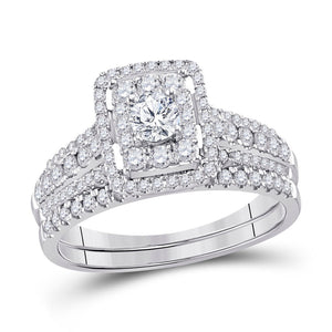 14kt White Gold Womens Round Diamond Bridal Wedding Engagement Ring Band Set 1.00 Cttw (Certified)