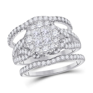 14kt White Gold Womens Princess Diamond Bridal Wedding Engagement Ring Band Set 2.00 Cttw