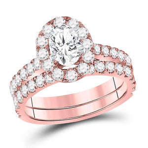 14kt Rose Gold Womens Oval Diamond Bridal Wedding Engagement Ring Band Set 1-7/8 Cttw (Certified)