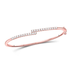 14kt Rose Gold Womens Round Diamond Bypass Bangle Bracelet 1.00 Cttw