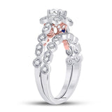 14kt Two-tone Gold Womens Round Diamond Starburst Bridal Wedding Ring Set 3/4 Cttw (Certified)