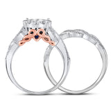 14kt White Gold Womens Princess Diamond Bridal Wedding Engagement Ring Band Set 1.00 Cttw