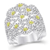 14kt White Gold Womens Round Yellow Diamond Teardrop Band Ring 1-1/2 Cttw
