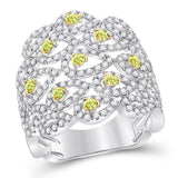 14kt White Gold Womens Round Yellow Diamond Teardrop Band Ring 1-1/2 Cttw