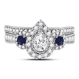14kt White Gold Womens Pear Diamond Bridal Wedding Engagement Ring Band Set 1.00 Cttw (Certified)