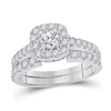 14kt White Gold Womens Round Diamond Bridal Wedding Engagement Ring Band Set 1-3/8  (Certified)