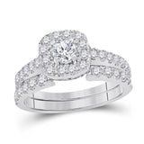 14kt White Gold Womens Round Diamond Bridal Wedding Engagement Ring Band Set 1-3/8  (Certified)