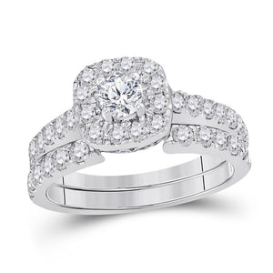 14kt White Gold Womens Round Diamond Bridal Wedding Engagement Ring Band Set 1-3/8  (Certified)