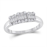 14kt White Gold Womens Baguette Diamond Cluster 3-stone Ring 1/2 Cttw
