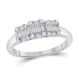 14kt White Gold Womens Baguette Diamond Cluster 3-stone Ring 1/2 Cttw