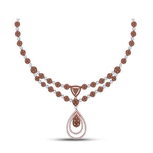 14kt Rose Gold Womens Round Brown Diamond Y-Shaped Teardrop Necklace 7.00 Cttw