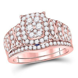 14kt Rose Gold Womens Round Diamond Bridal Wedding Engagement Ring Band Set 1-3/8 Cttw