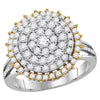 14kt Two-tone Gold Womens Round Diamond Right Hand Cocktail Ring 1-1/2 Cttw